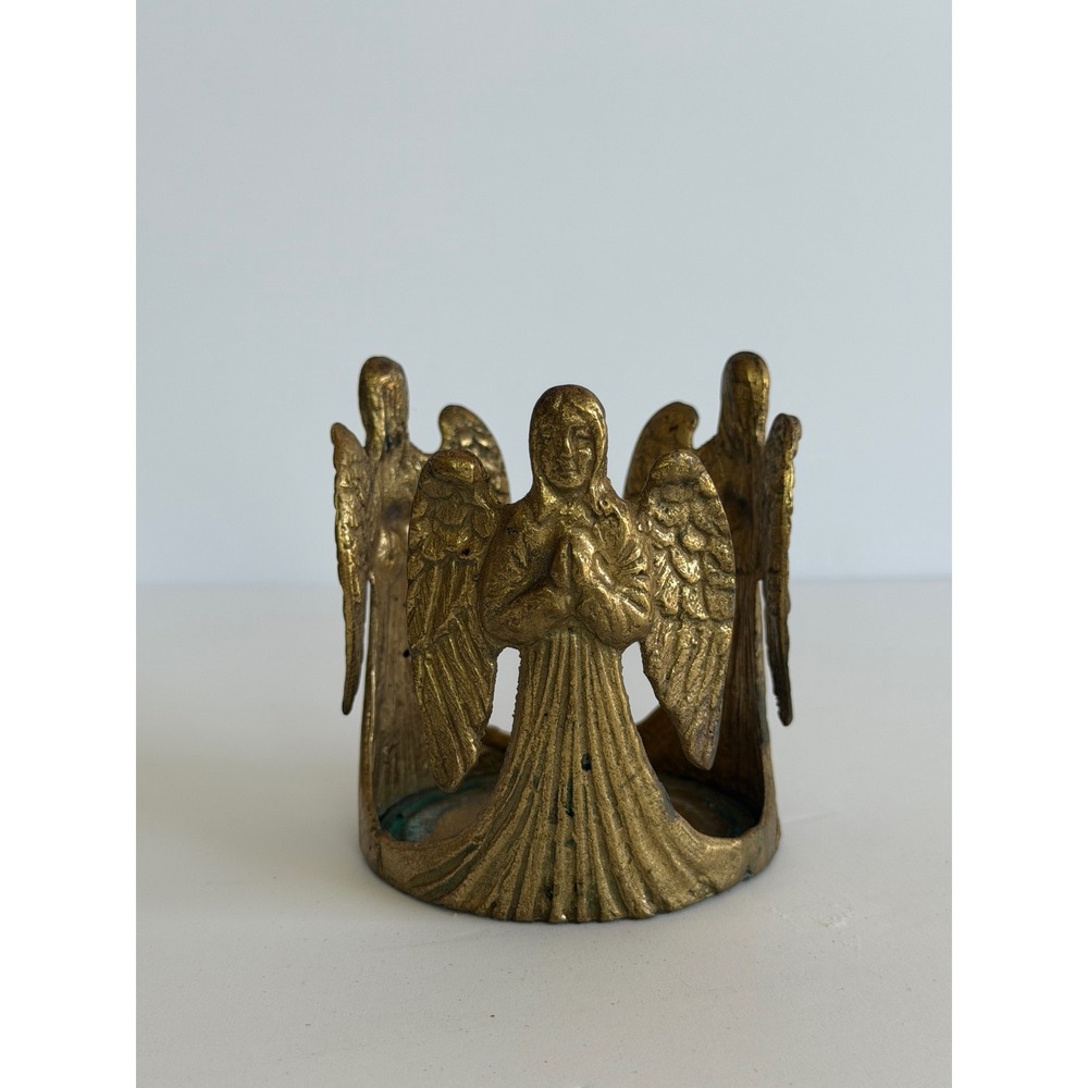 Vintage Brass 3 Praying Angels Votive Candle Holder. MCM. Old World. spiritual.